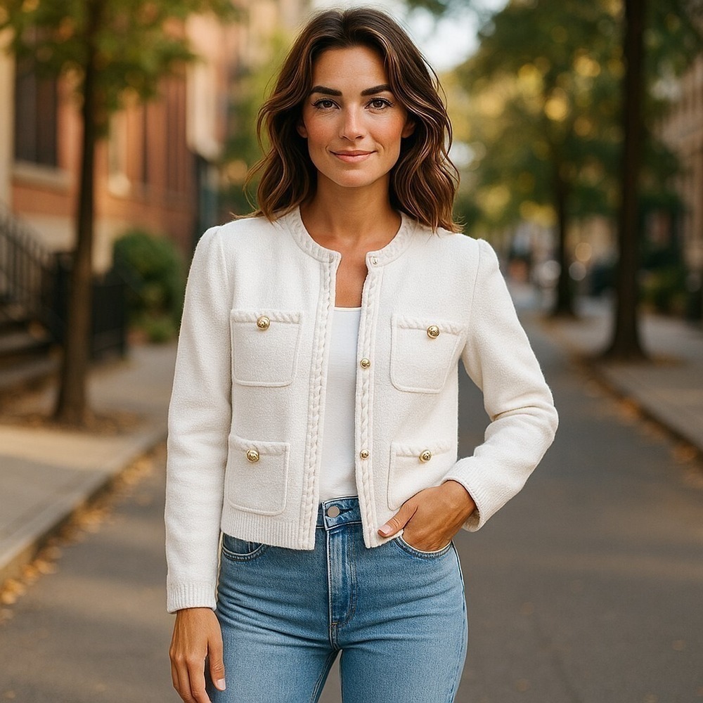 J.Crew Women's Odette Sweater Size Medium White Pullover Knit Top